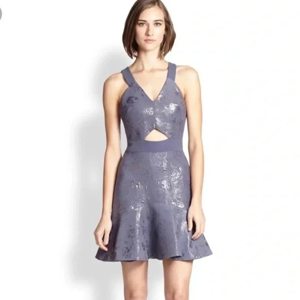 Rebecca Taylor | Metallic Foil Lavender Halter Sleeveless Formal Dress Sz 2 NWT